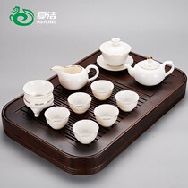 Shea Butter Jade White Porcelain Kongfu Tea Tray Tea Tray Tea Dish Suit Home Office Will Living-room Solid Wood Tea Tea Table