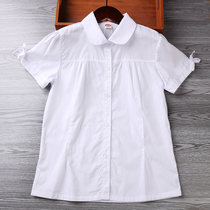 Girls White Shirt Childrens school Uniform Summer Short sleeve Pure cotton white Shirt for primary school students bow sleeves College style