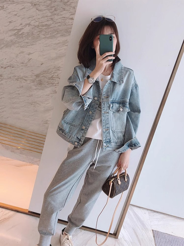 2026 Spring New Short Denim Jacket for Petite Women, Versatile Loose Long-Sleeve Denim Top, Trendy