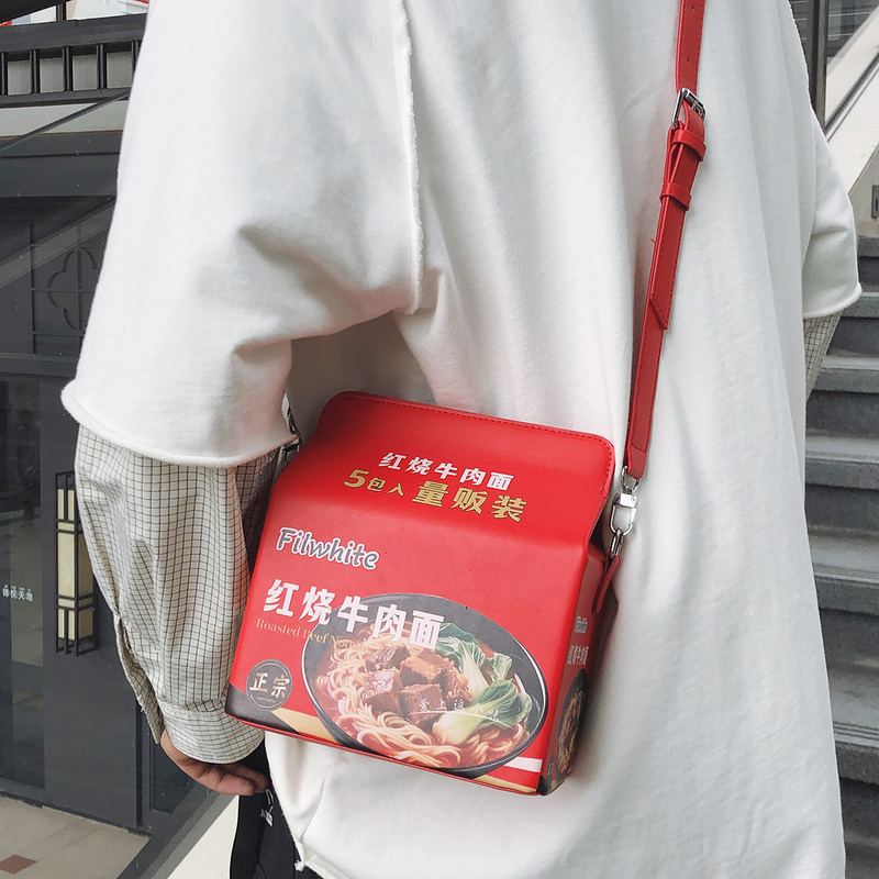Creative Instant Noodle Bucket Shoulder Bag, New Trendy and Fashionable Niche Shoulder Bag, Braised Beef Noodle Crossbody Bag