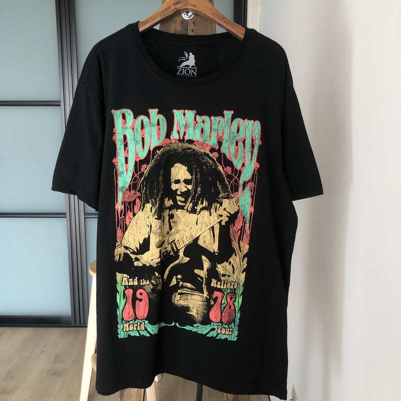 Men's Short-Sleeve T-Shirt with Metal Rock Music Style, Bob Marley, Trendy, Casual, Loose Fit
