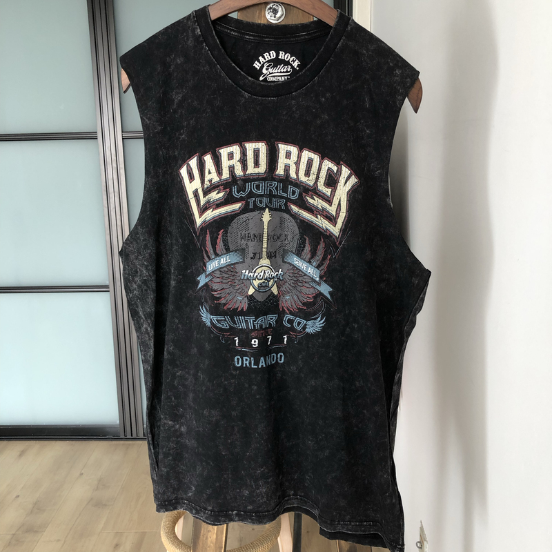 Foreign Trade Unisex Sleeveless T-Shirt Metal Rock Band Guitar Print Hard Rock Washed