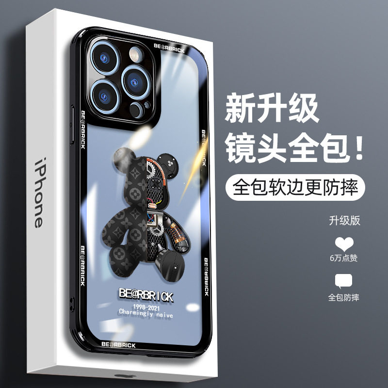 Tide-card Bear applies Apple 13promax phone protection shell iPhone13 new X ultra-thin transparent glass 12 full package