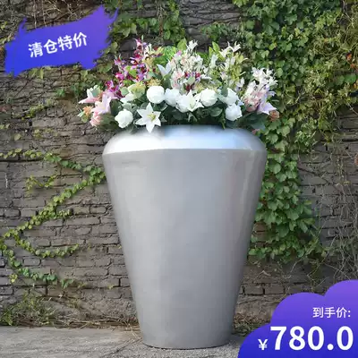 Factory special glass fiber large flower pot hotel shopping mall high foot landing creative modern simple outdoor decorative flower bowl