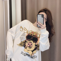 (Pet powder welfare) white long sleeve cartoon printing pullover vests female autumn 2021 New Coat Women