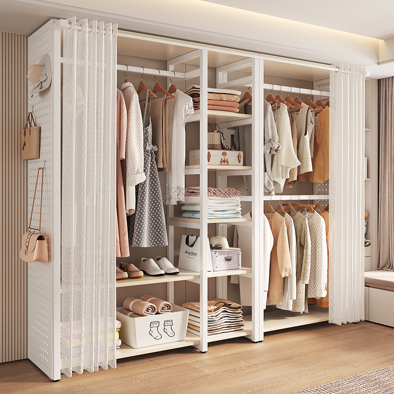 Perforated Board Coat Rack Floor-Standing Bedroom Walk-In Wardrobe Cloakroom Metal Storage Rack Open Clothes Rack