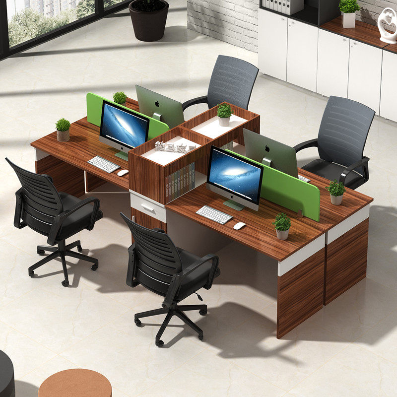 2-person staff desk chair combination minimalist modern plate double finance desk Four-4 employee screen computer desk