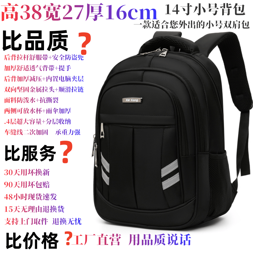 日常上班通勤小号双肩包男大容量商务出差14寸电脑背包防泼水耐用详情7