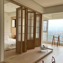 Japanese style folding door log lattice doors and windows and room tatami balcony partition sliding door no track folding door