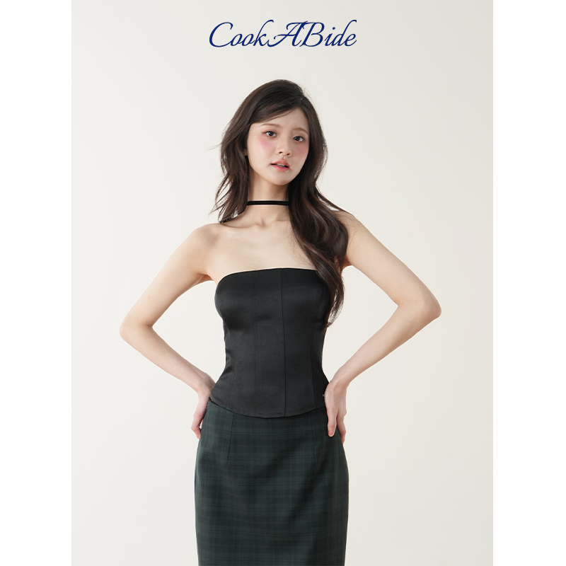 Cookabide Quiet Luxury High-End Satin Patchwork Slim-Fit Tube Top