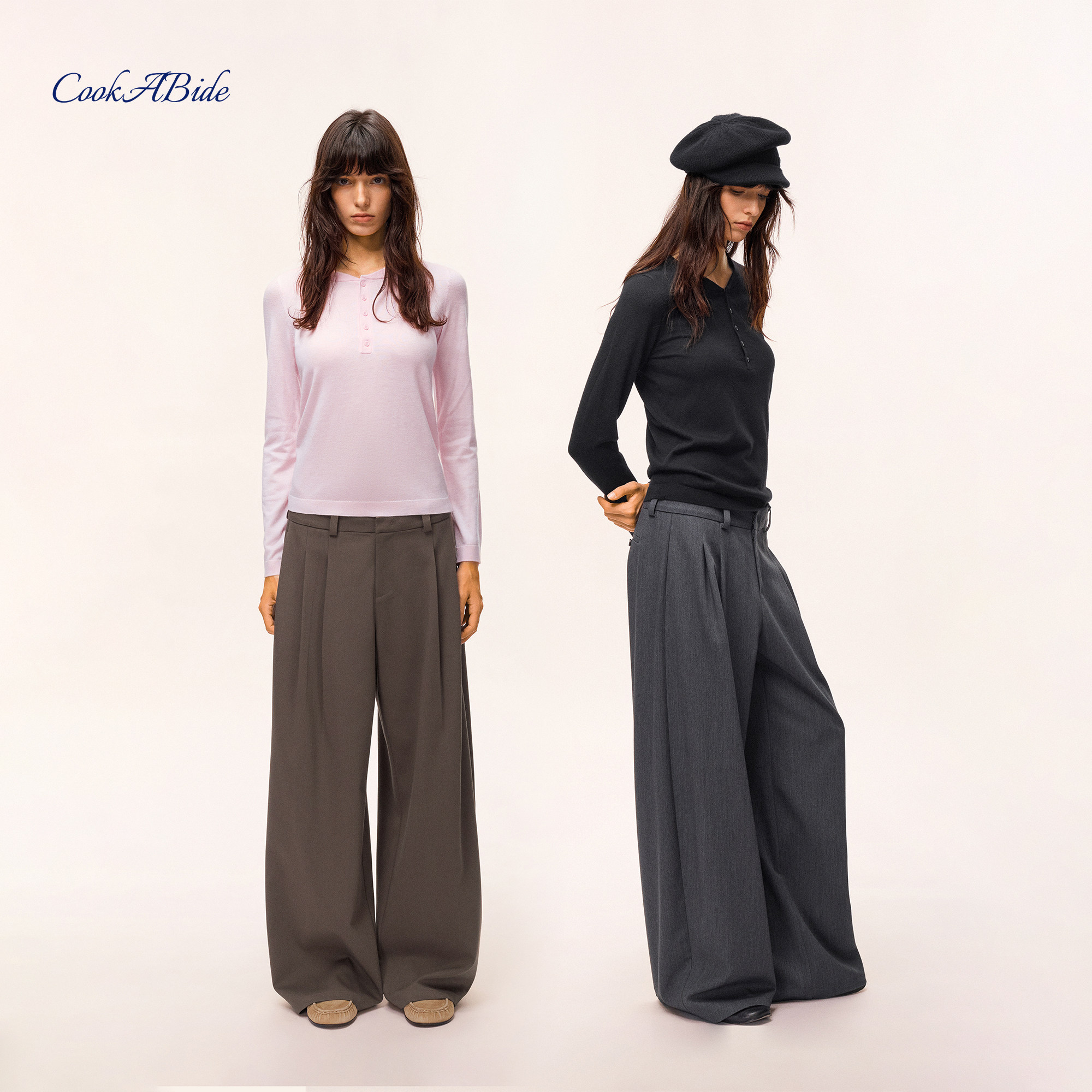 Cookabide กางเกงลำลองขาบาน ผ้าพลิ้ว จับจีบสองชั้น เอวกลาง