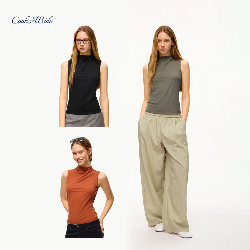 Cookabide Swing Collar Sleeveless Stretchy Slim-Fit Knitted Vest Top