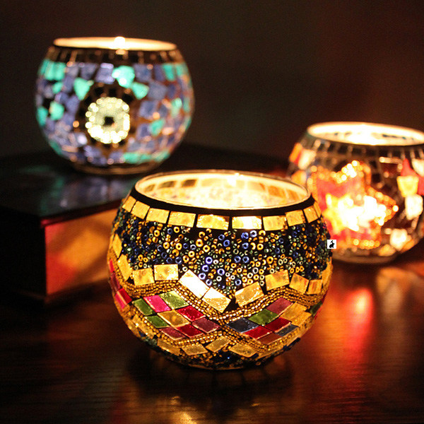 Mosaic Glass Tea Light Candle Holder Candlestick Cup Bowl