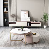 Rock plate coffee table TV cabinet combination Round small apartment Nordic Marble coffee table table Living room household simple and modern