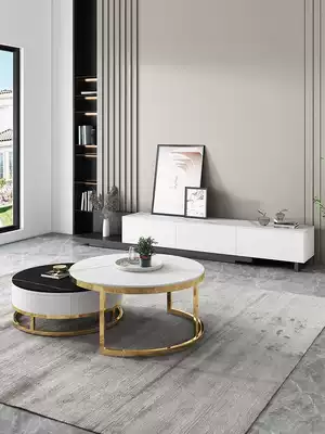 Italian minimalist imported round rock coffee table TV cabinet combination Light luxury simple Nordic living room small apartment coffee table