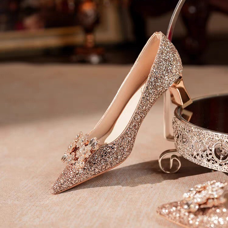 Champagne Gold Xiuhe Main Wedding Dress Two-Way Wear Chunky Heel Bridal Shoes 2026 New Chinese Style Cheongsam Single Shoes High Heels