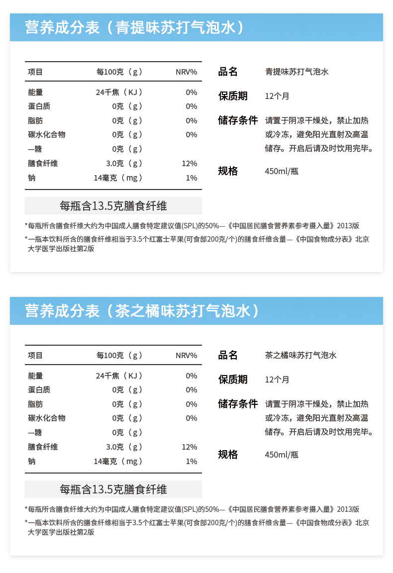 清汀无糖0脂苏打气泡水450ml*6瓶