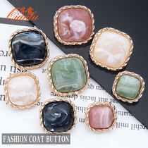 High-end button exquisite coat sweater sweater knit cardigan wild fashion gold side decoration large square button