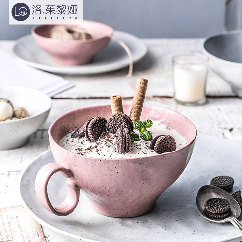 LO GULEYA breakfast bowl porridge bowl with handle plate plate simple household Nordic milk oatmeal cup single shot