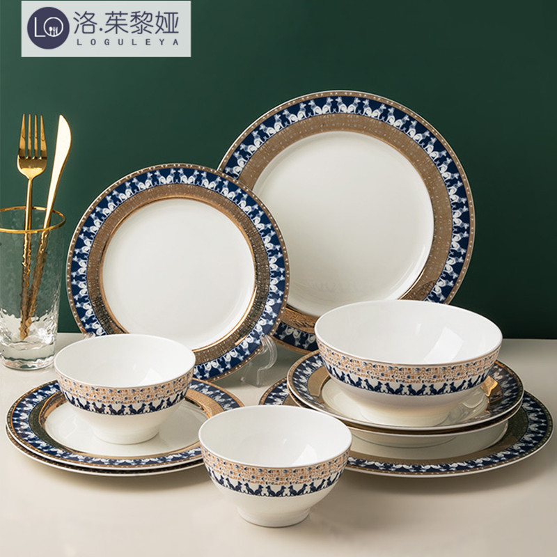 LO GULEYA bone porcelain dish cutlery cutlery sets Home Creative Phnom Penh Light Luxurious High-end Bowl tray Tray Soup Plate