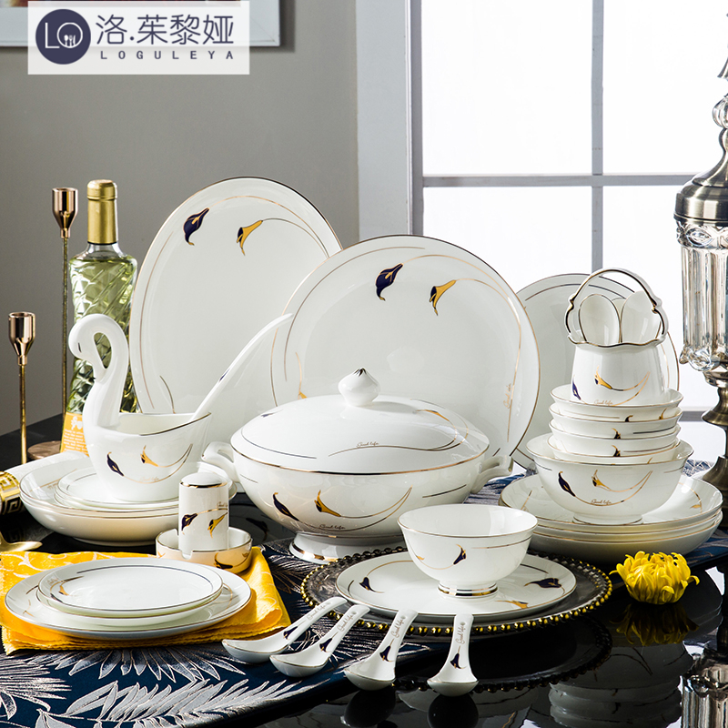 LO GULEYA bone porcelain tableware dish suit high-end European style gold side home light and luxurious bowls tray courtesy kit