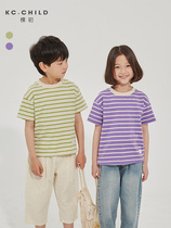 Early child clothing 2022 summer children striped short sleeve T-shirt male and female child pure cotton slim fit soft 100 lap loose blouse