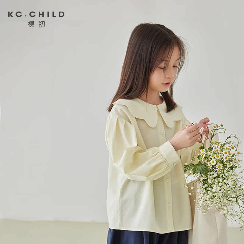 Early girl shirt 22 spring child petals lead long sleeve shirt tencel cotton undershirt foam sleeve blouse