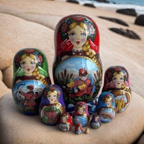 Festive Valentines Day 10-layer hand-painted engraved and lacquered Russian matryoshka doll decorations handcrafted log wood products