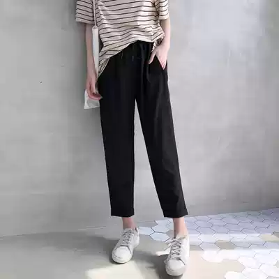 Summer nine-point Haren pants women's large size loose straight pants hanging high waist chiffon old man casual little feet