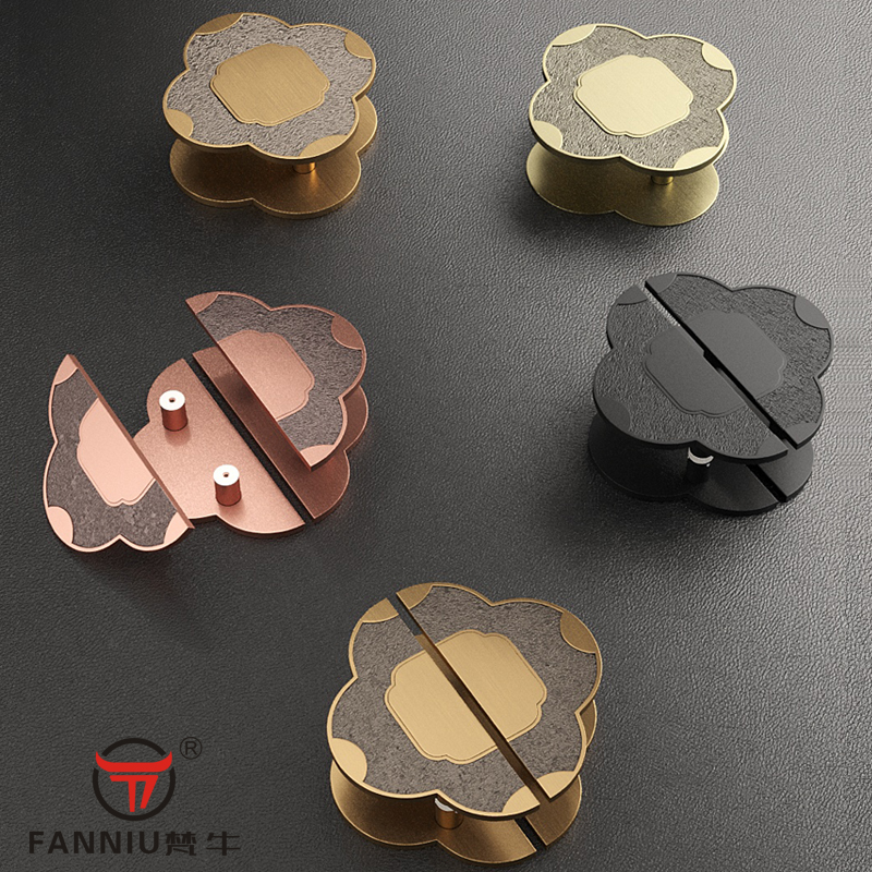 New Chinese glass door pair half-circle handle hotel sliding wooden door square bronze handle club double door handle