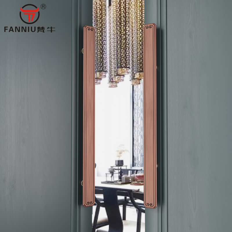 New Chinese-style sliding glass door bronze handle club box double switch wooden door pair handle banquet hall long door handle