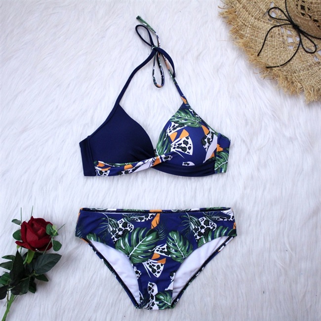 Bikini Châu Âu và Hoa Kỳ 2020 mới xẻ tà gợi cảm phù hợp màu in kích thước ngực tập hợp phụ nữ áo tắm suối nước nóng - Bikinis