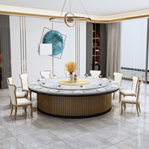 Simple Solid Wood Villa Hotpot Table Clubhouse High-end Modern Electric Big Round Table Imitation Marble 15 People 20 People Hotel