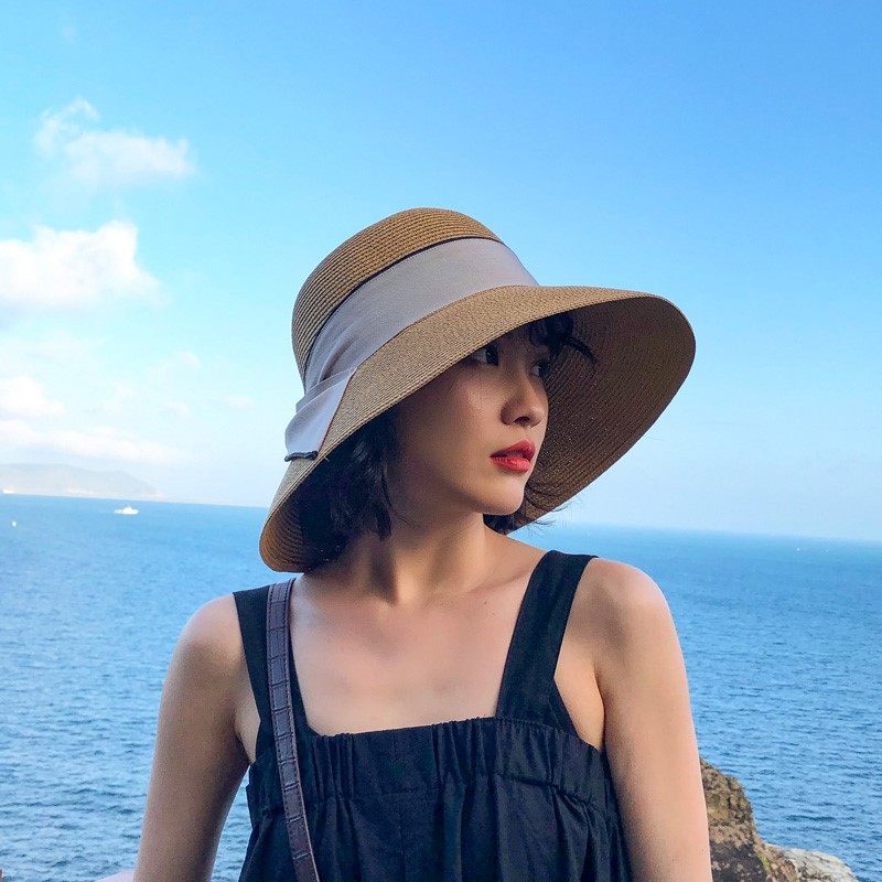 Summer sun hat women's fashion straw hat beach seaside travel vacation sunscreen fisherman hat basin hat ins large brim hat