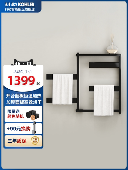 科勒电热毛巾架浴室卫生间加热烘干架可旋转不锈钢毛巾杆33864T