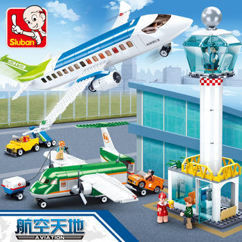 Large Civil Aviation Airport Assembly Fun Building Blocks International Airport Children's Educational Enlightenment Toys Gift