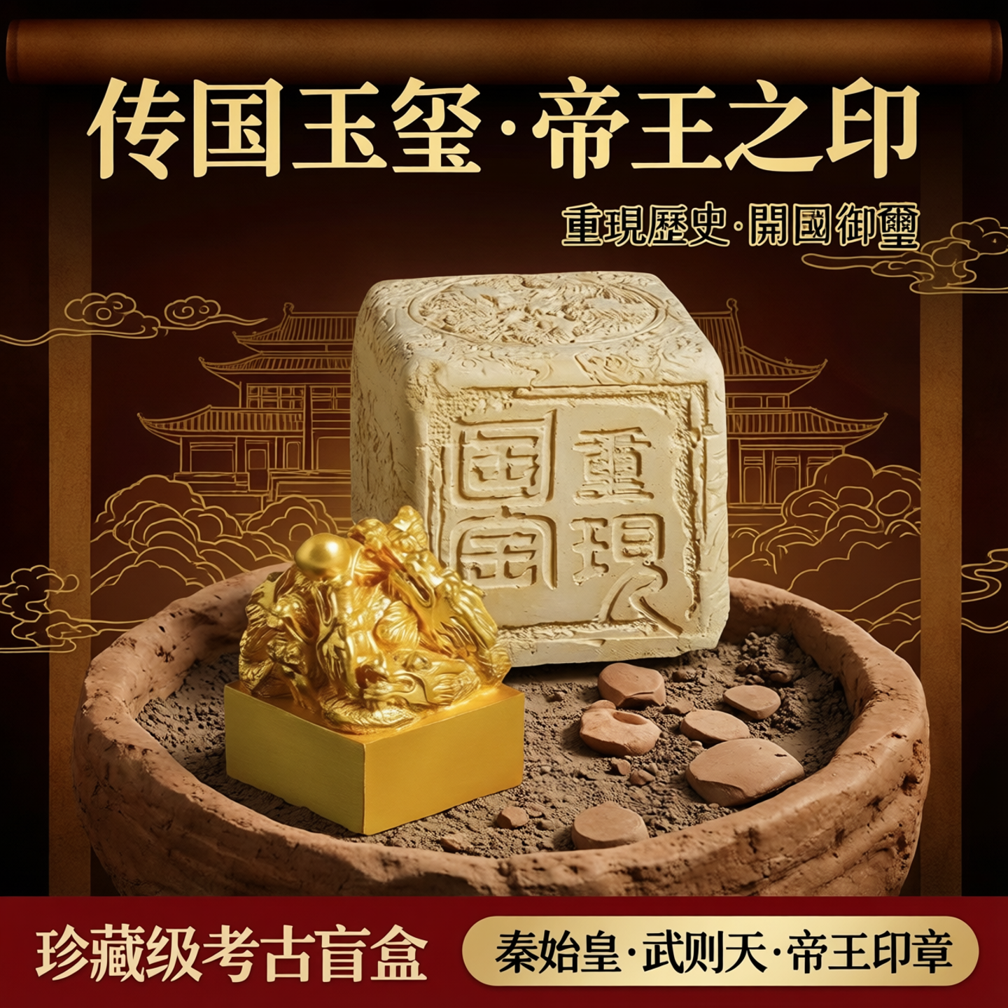 传国玉玺盲盒考古挖掘玩具帝王开国玺帝国秦始皇帝武则天印章御玺评价