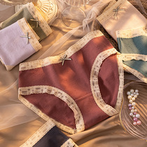 Day Series Retro Pure Cotton Briefs Women Mid Waist No Marks Comfort Breathable Antibacterial Crotch Lace Sexier Lady Triangle Pants