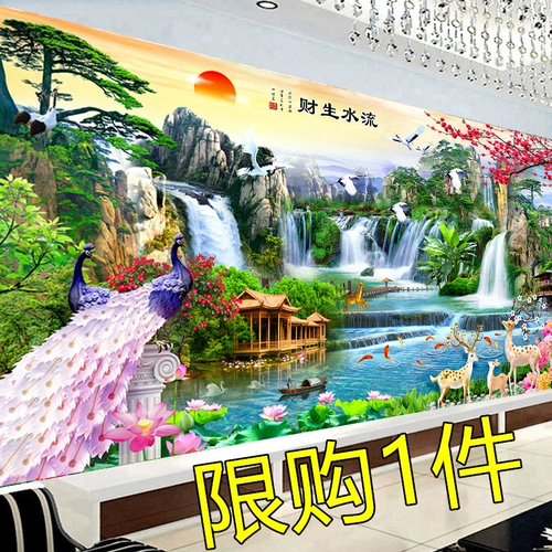 Линейная вышивка ручной работы с кроссовым стежком 2021 Новая гостиная Liusheng Wealth Mountain Water Paint