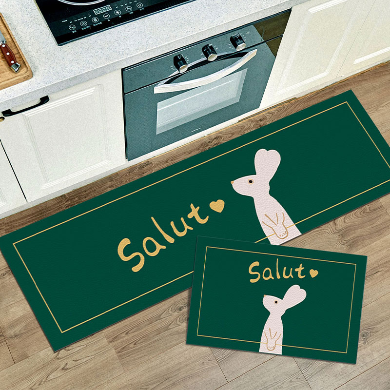 Cute Cute Cute Rabbit Kitchen Ground Mat Erasable washable ground mat for home anti-oil waterproof foot cushion carpet pvc