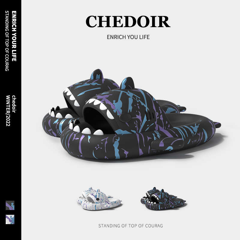 【Clearance】Punk Shark Slippers for Men, Summer Non-Slip Thick-Soled Bath Slippers, soft sole Eva Sandals for Couples, Outdoor Wear