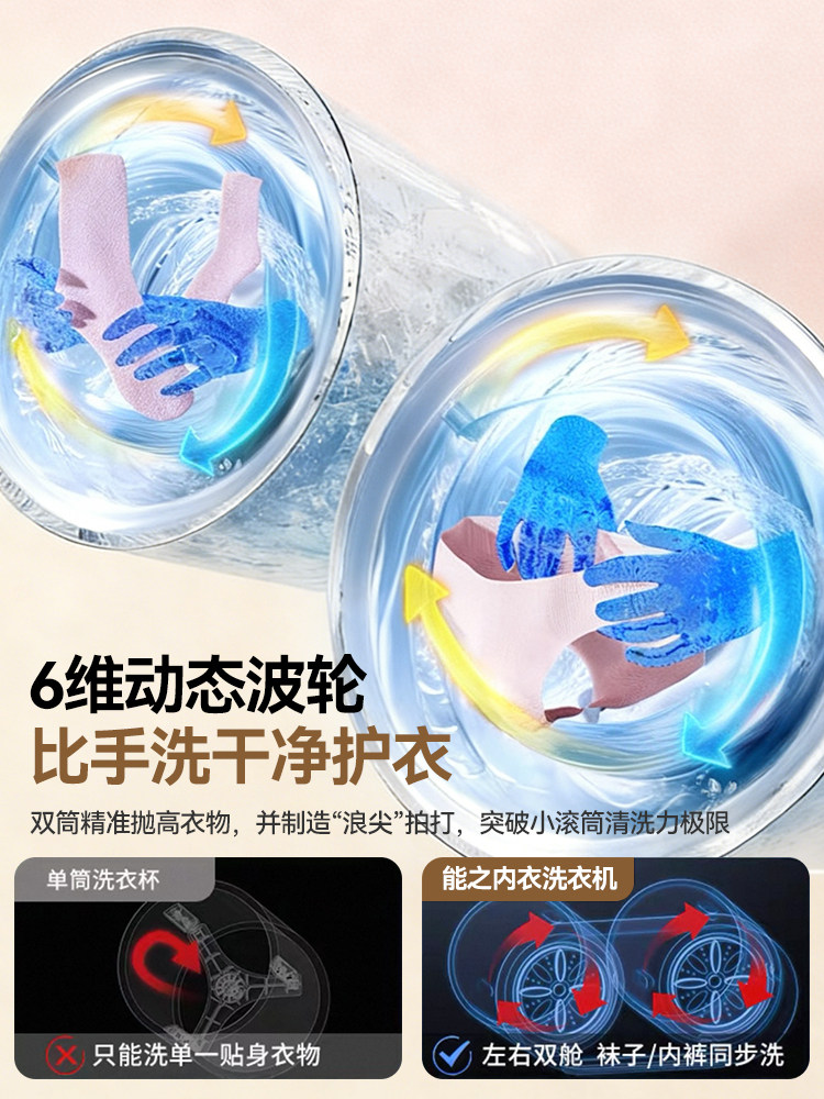 Double-Cup Integrated Washing Machine for Underwear, Mini Special Washing Machine for Socks, Fully Automatic Small Cleaning Device