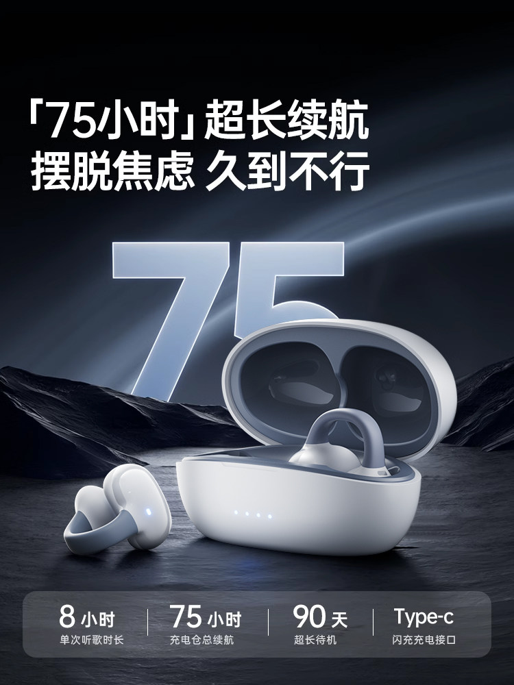 Bluetooth Headset Bone Conduction Wireless Ear Clip Over-Ear Non-In-Ear High-Quality Sports Ultra-Long Battery Life 2025 New Model