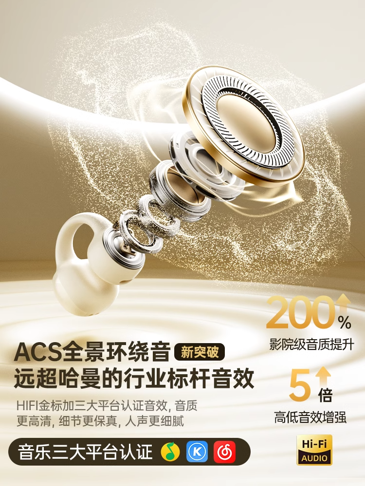 Bluetooth Headset 2025 New Model Ear Clip Open-Type Wireless Bone Conduction Non-In-Ear Ultra-Long Battery Life for Women's Sports and Running