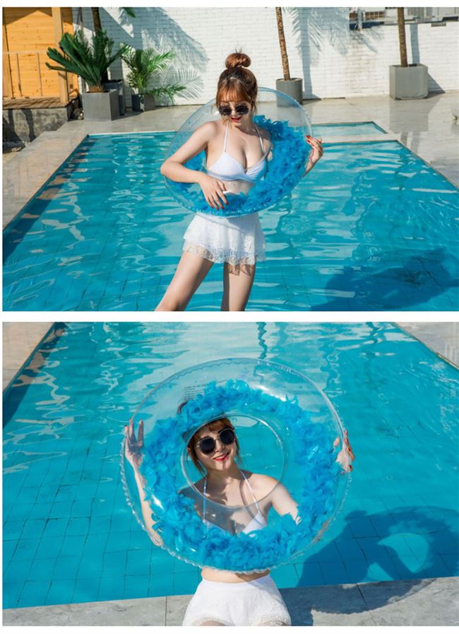 Phao cứu sinh vòng bơi dày lưới màu đỏ vòng bơi người lớn trẻ em nữ vòng bơi trong suốt lông vũ bơm hơi người lớn bơi - Cao su nổi