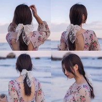 Lace hair band streamer tied hair hoop one system female retro port wind summer thin head flower bow hair rope