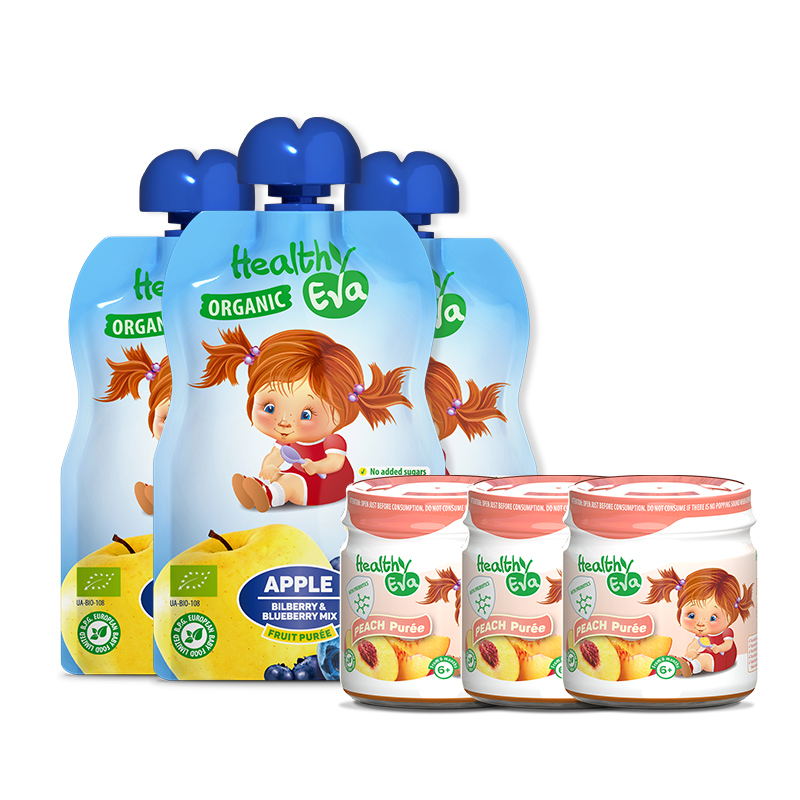Eva爱娃果泥水果泥桃子泥蓝莓泥辅食90g*6