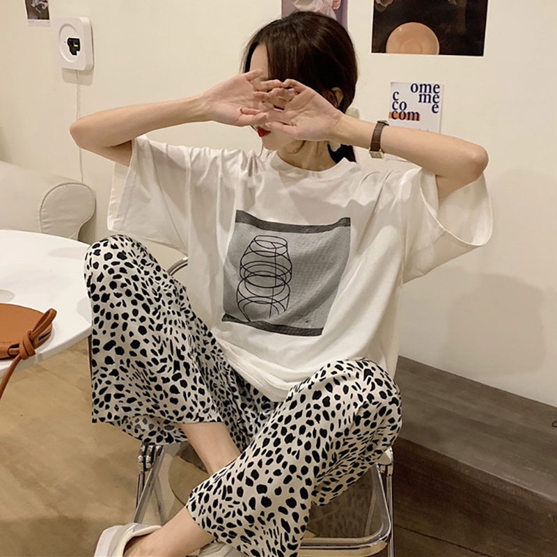Pajamas women summer 2021 new short sleeve trousers home suit Han edition fat mass fat mm loose student suit