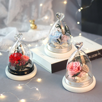 Immortal flower rose glass cover gift box for mother mothers day girlfriends decoration dried flower bouquet birthday gift real flowers