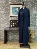 Qixin monk clothing spring and summer retro cotton navy blue long gown black coat dark blue monk clothing monk clothing